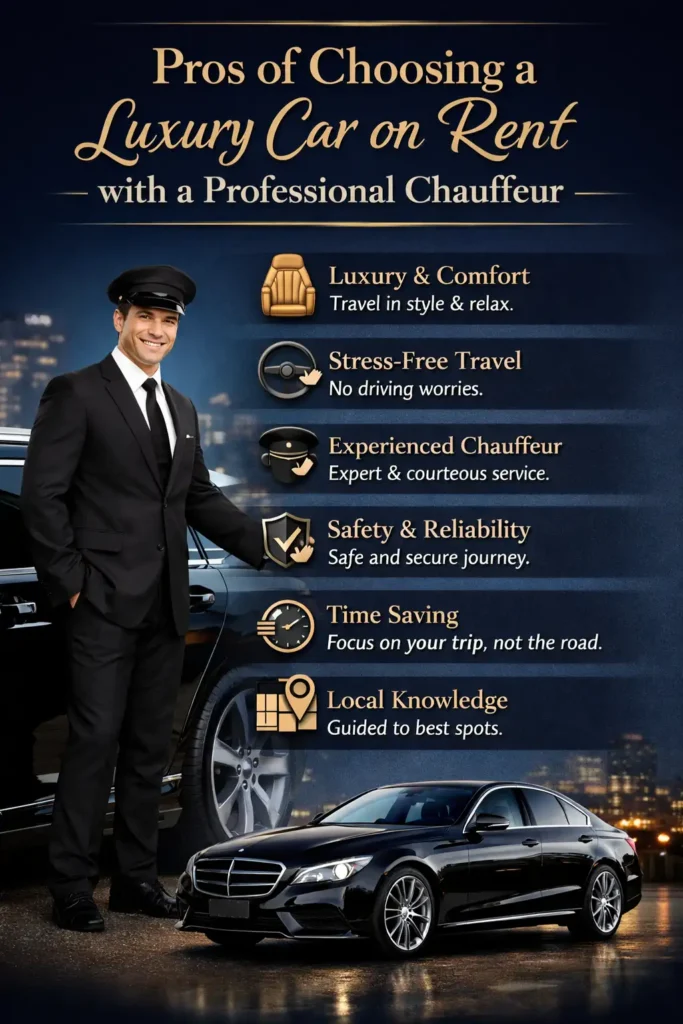 Renting a luxury car with a professional chauffeur ensures comfort, safety, and a completely stress-free travel experience.