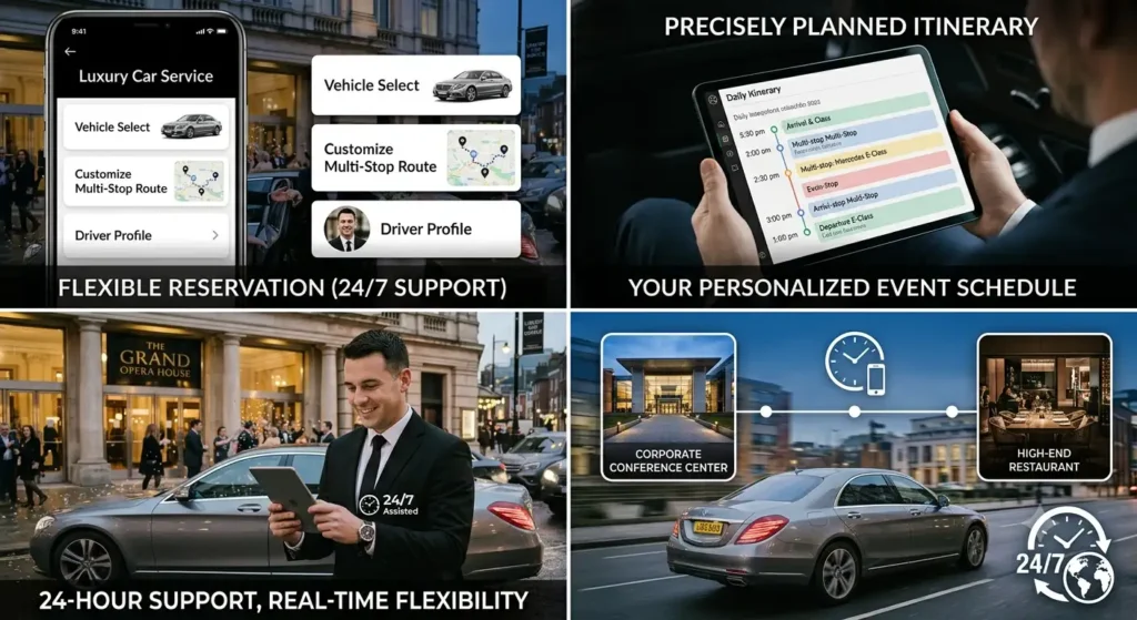 Tailor every detail of your journey with complete schedule control, multi-stop itineraries, and dedicated round-the-clock assistance.