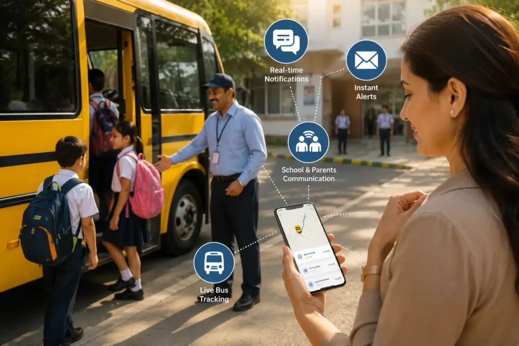 Clear communication and real-time updates keep parents informed and build trust in school transportation services.